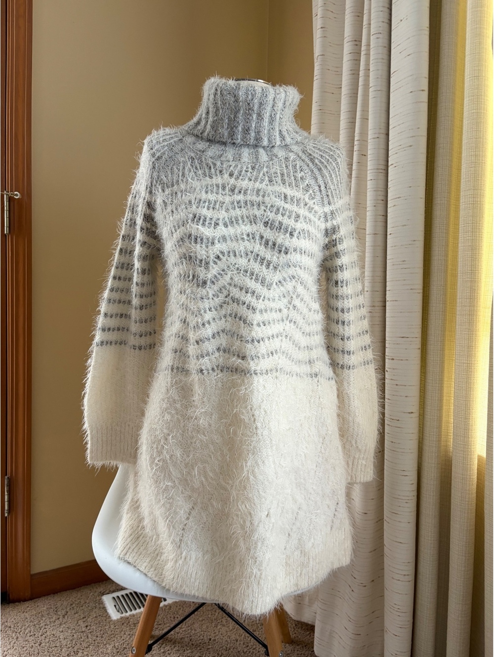 cozy ivory gray fuzzy turtleneck sweater dress Sleeping on Snow Sz 8 Wool Alpaca